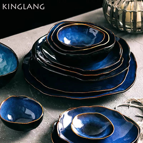 Blue Ceramics Irregular Shape Dinner Set