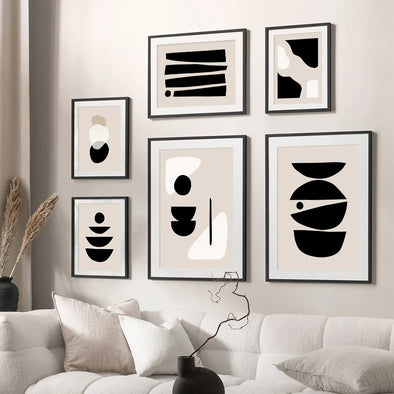 Abstract Geometric Beige Black Boho Minimalist Poster