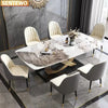 Free Shipping Marble Dining Room Tables Set 4 6 Chairs Ltalian Luxury Table Stainless Steel Gold Base Furniture Mesa Comedor